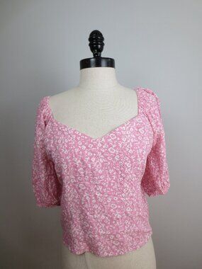 Abercrombie & Fitch Pink Floral Sweetheart Puff Sleeve Cottagecore Blouse
